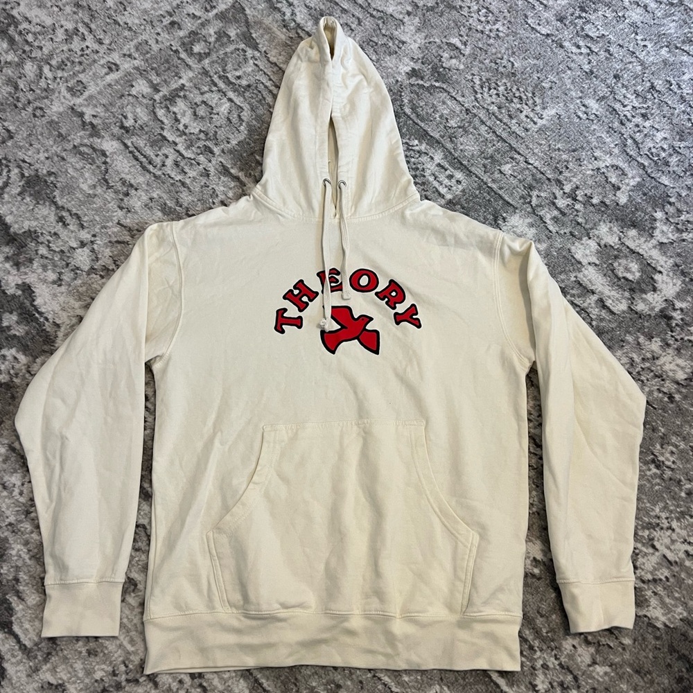 Theory Cream Hoodie Sweatshirt with Red Design